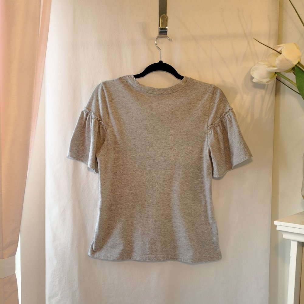 Grey Gathered Ruffle Sleeve Designer Tee - Picture 3 of 8